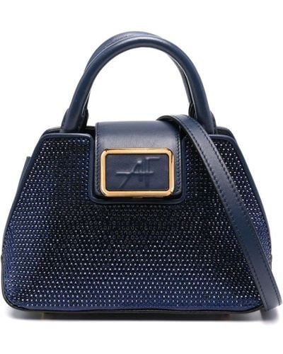 Alberta Ferretti Rhinestone-embellished Leather Tote Bag - Blue