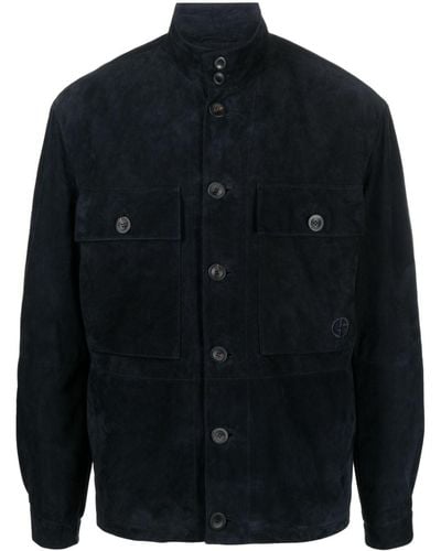 Giorgio Armani High-neck Suede Shirt Jacket - Blue