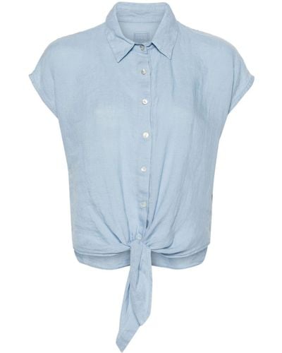 120% Lino Camisa con cierre de lazo - Azul