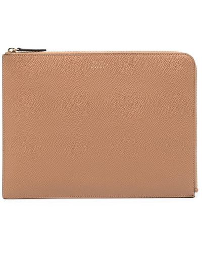 Smythson Panama Grained Leather Pouch - Brown