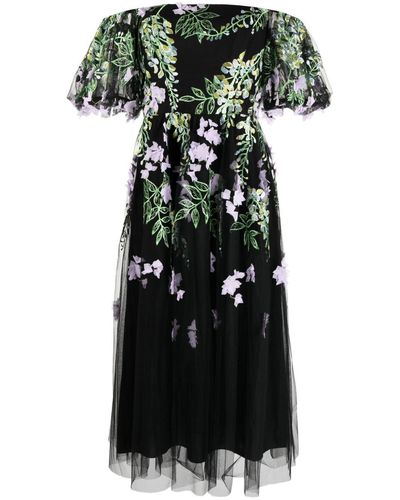 Marchesa Jurk Met Geborduurde Bloemen - Zwart