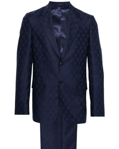 Gucci GG Damier-jacquard Wool Suit - Blue