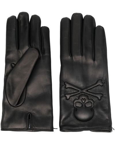 Philipp Plein Cashmere-lined Leather Gloves - Black
