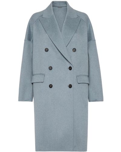 Brunello Cucinelli Double-breasted Cashmere Coat - Blue