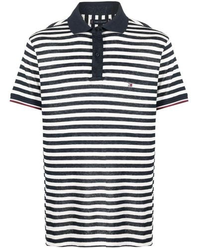 Tommy Hilfiger Logo-patch Striped Polo Shirt - Blue