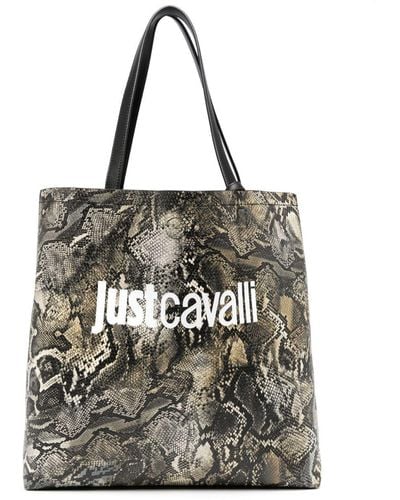 Just Cavalli Logo-print Snakeskin-effect Tote Bag - Natural
