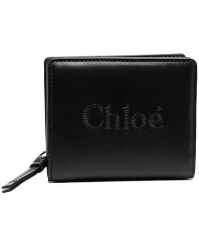 Chloé Sense Logo-embroidered Leather Wallet - Black