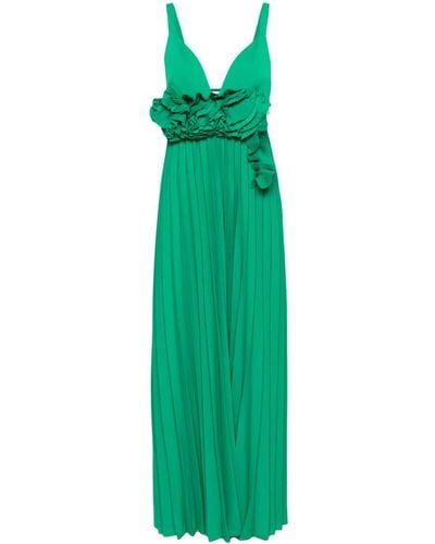 P.A.R.O.S.H. Floral-appliqué Pleated Gown - Green