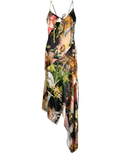 Monse Graphic-print Asymmetric Slip Dress - Metallic