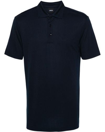 BOSS Logo-embroidered Polo Shirt - Blue