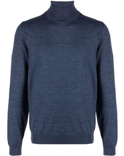 BOSS Roll-neck Virgin Wool Sweater - Blue