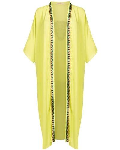 Olympiah Contrast-trim Long Kimono - Yellow