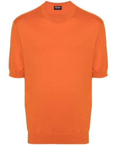 Zegna Short-sleeved Cotton Sweater - Orange