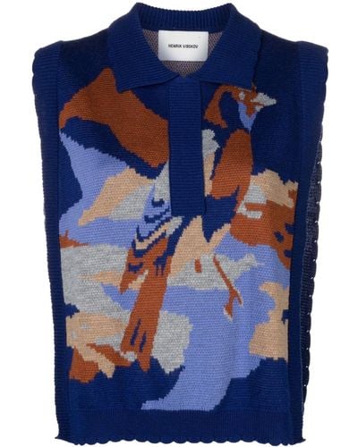 Henrik Vibskov Stamp Intarsia Sweater Vest - Blue