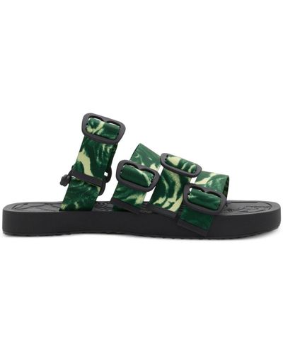 Burberry Rose Nylon Strap Sandals - Green