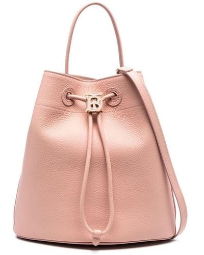 Burberry Small Leather Drawstring Bucket Bag - Pink