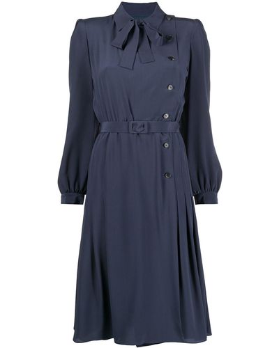 Maison Margiela Side Button Fastening Belted Dress - Blue