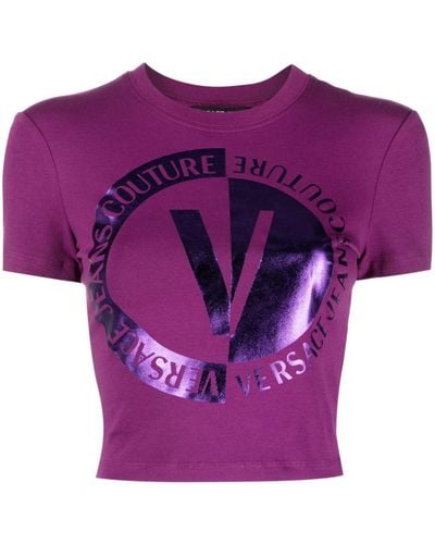 Versace Jeans Couture T-shirt crop con stampa - Viola