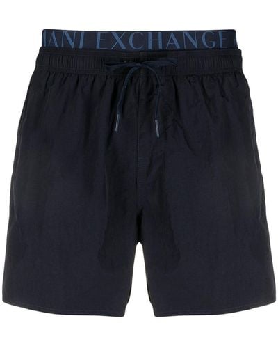 Armani Exchange Logo-waistband Swim Shorts - Blue