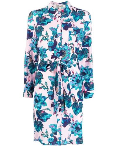 Diane von Furstenberg Floral-print Long-sleeved Midi Dress - Blue