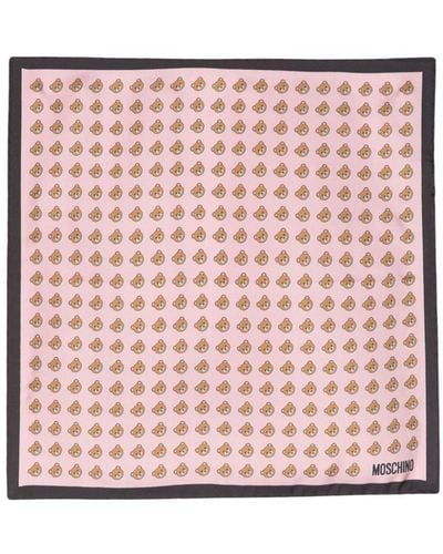 Moschino Einstecktuch aus Bio-Seide mit Teddy-Print - Pink