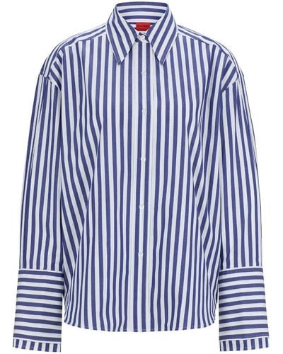 HUGO Striped Cotton Shirt - Blue