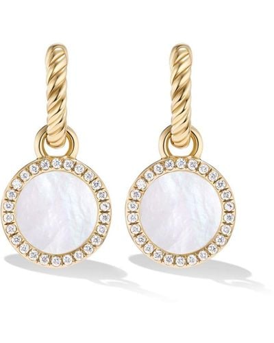David Yurman 18kt Yellow Gold Petite Dy Elements Mother Of Pearl Diamond Drop Earrings - White