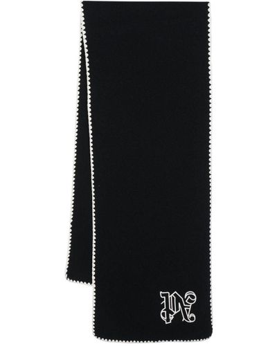 Palm Angels Logo-embroidered Wool-blend Scarf - Black