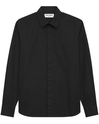 Saint Laurent Chemise en coton à manches longues - Noir