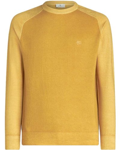 Etro Embroidered-logo Virgin-wool Sweater - Yellow