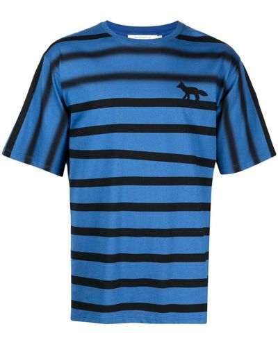 Maison Kitsuné Faded-effect Logo-print T-shirt - Blue