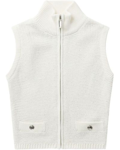 Alessandra Rich Pocket-detail Zip-front Knitted Top - White