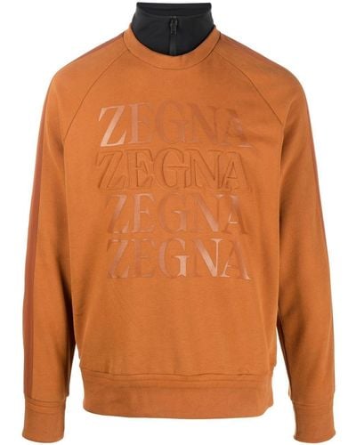 Zegna Embossed-logo Cotton Sweatshirt - Orange