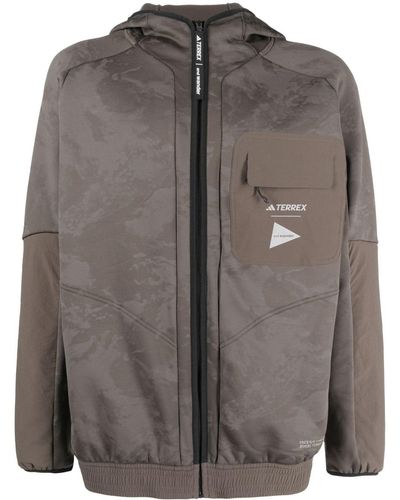 adidas X And Wander Brown Hooded Fleece Jacket - Gray