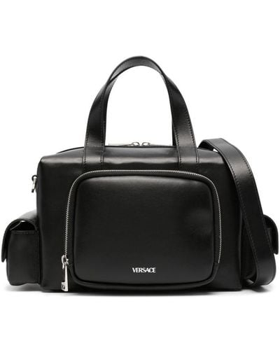 Versace Logo-print Leather Tote Bag - Black