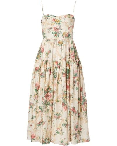 Erdem Floral-print Linen Dress - Natural