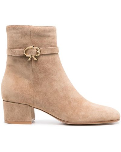 Gianvito Rossi Ribbon 45mm Suede Ankle Boots - Natural