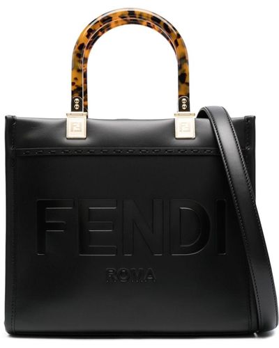 Fendi Sunshine Small Leather Tote - Black