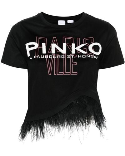 Pinko Feather Detail Cropped T-shirt - Black