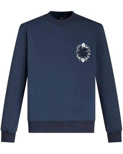 Etro Pegaso-embroidered Cotton Sweatshirt - Blue