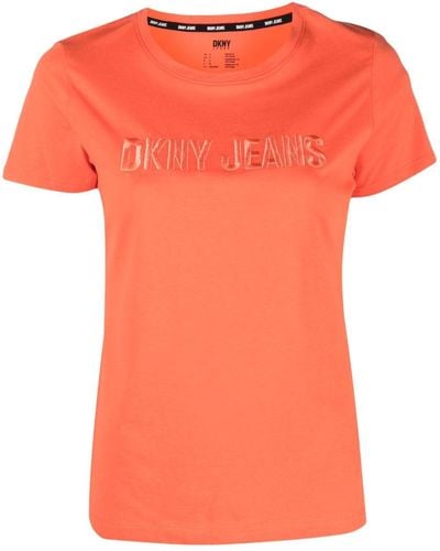 DKNY Embossed-logo Short-sleeve T-shirt - Orange