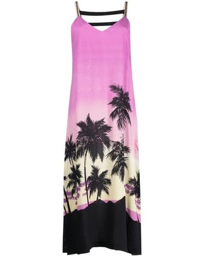 Palm Angels Sunset Print Midi Dress - Pink