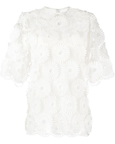 Elie Saab Floral-embroidered Short-sleeve Blouse - White