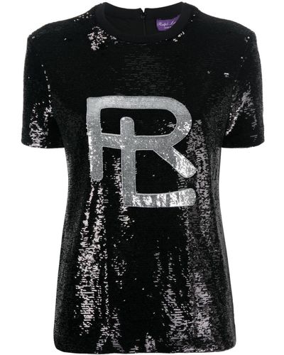 Ralph Lauren Collection T-shirt à logo brodé de sequins - Noir