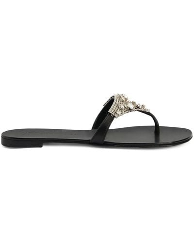 Giuseppe Zanotti Clarett Crystal-embellished Flat Sandals - Black