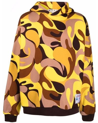 Marni Abstract Camouflage-print Hoodie - Yellow