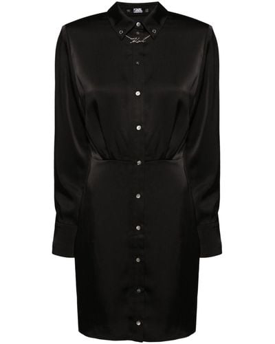 Karl Lagerfeld Chain-embellished Satin Shirtdress - Black