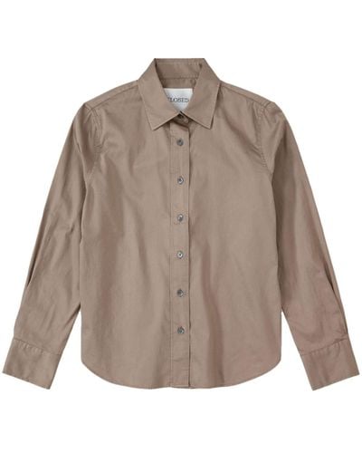 Closed Long-sleeve Satin Cotton Shirt - Brown