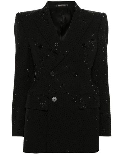 Balenciaga Double-breasted Rhinestone-embellished Blazer - Black