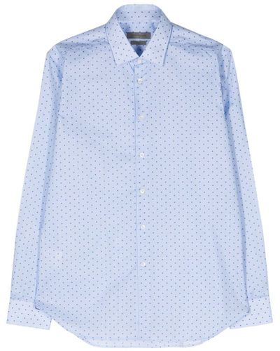 Corneliani Geometric-print Cotton Shirt - Blue